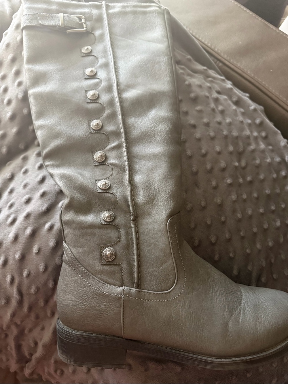Dream Pairs Gray Faux-Leather Button-Trim Knee Boots